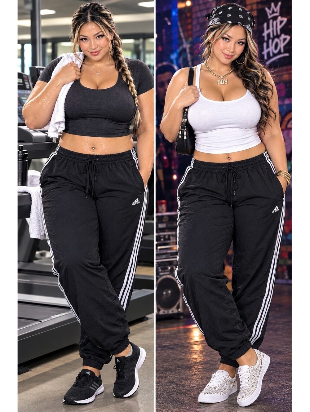 Adidas Athleisure 3 Stripe Jogger Pants Womens 2XL Black w/white stripes